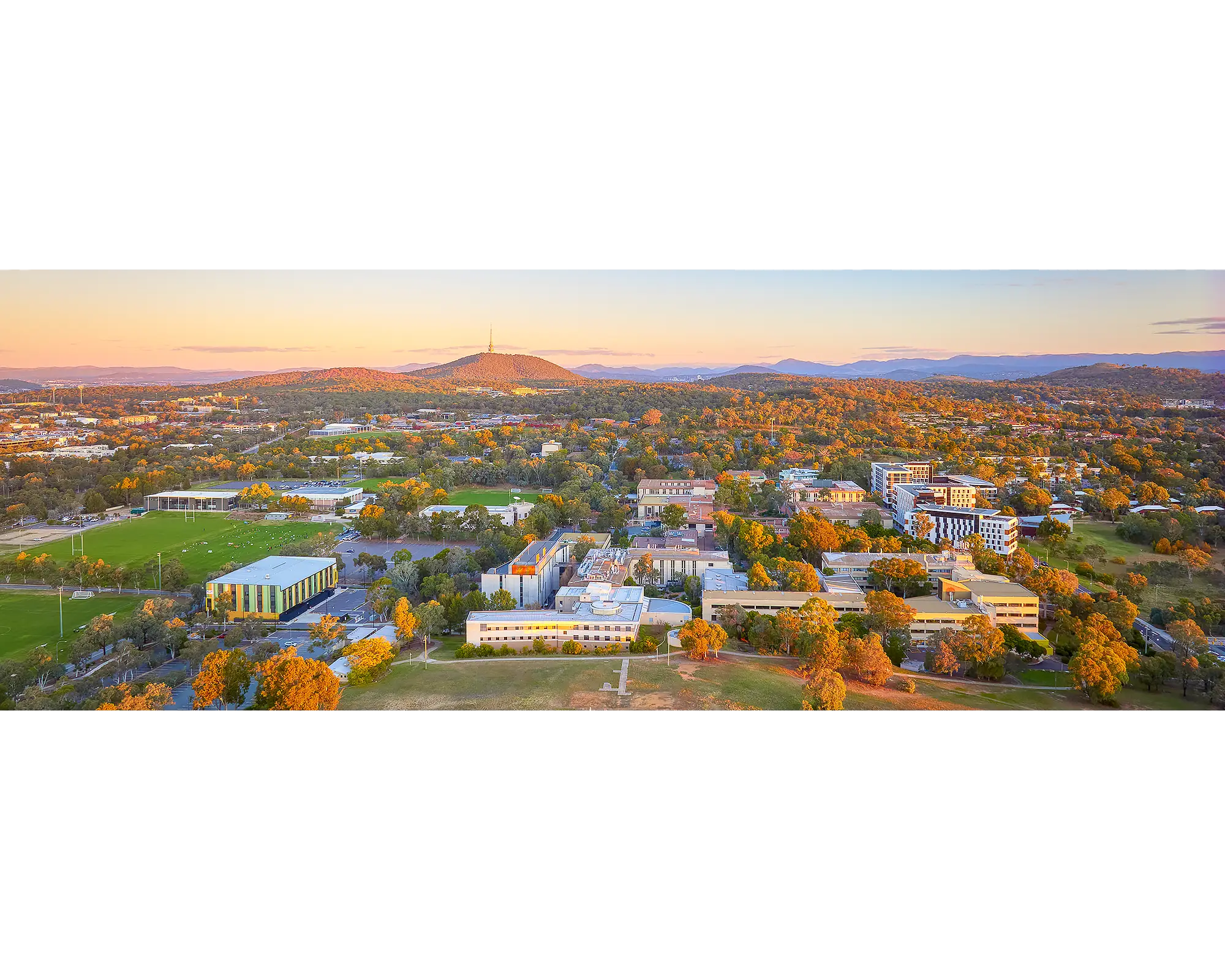 University Of Canberra viewed from above during sunset.