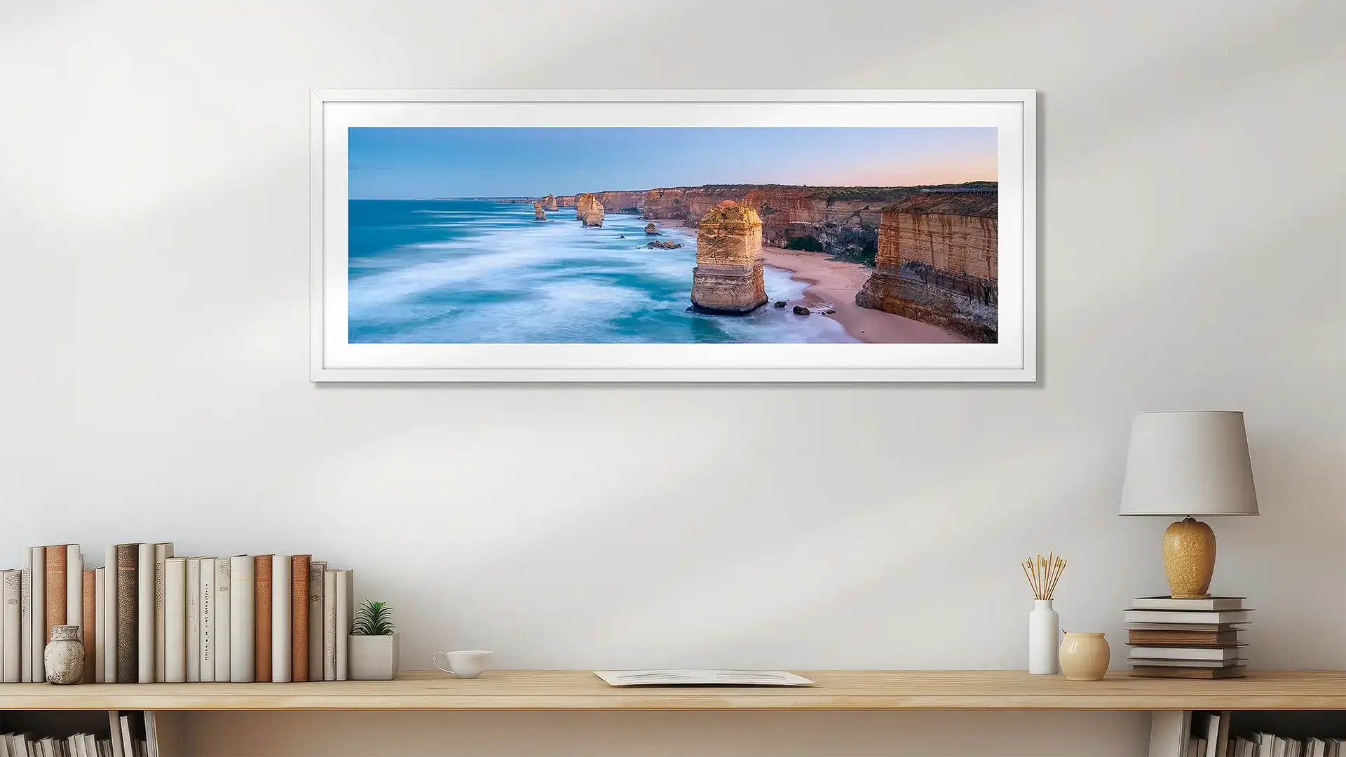 Victoria wall art print with white frame in home office