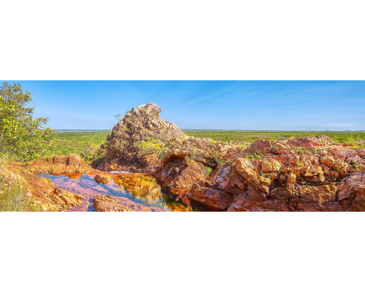 View of water and rock from the top of Wangi Falls, Litchfield National Park, NT. 