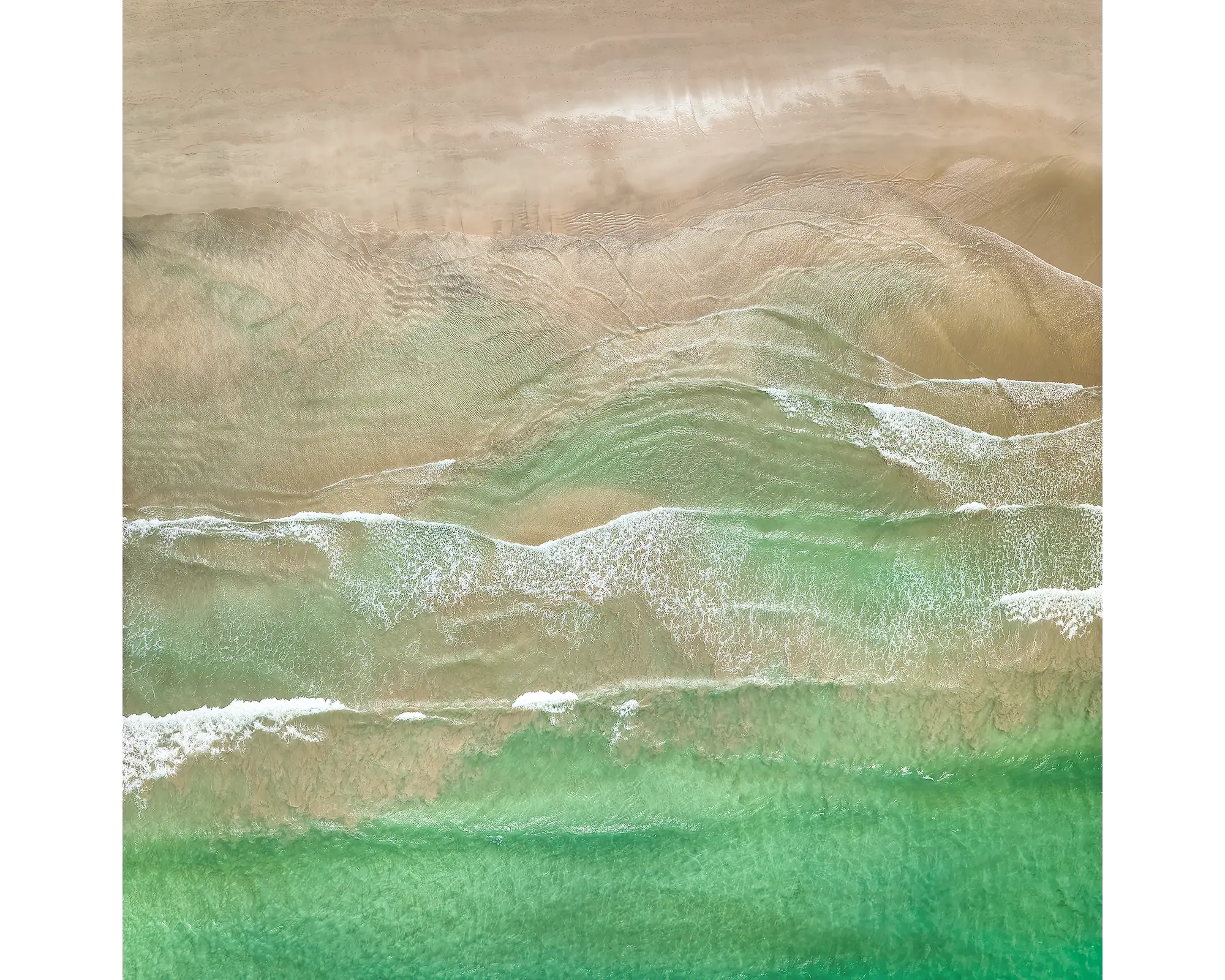 Waveforms. Aerial view of North Broulee Beach, South Coast, New South Wales.