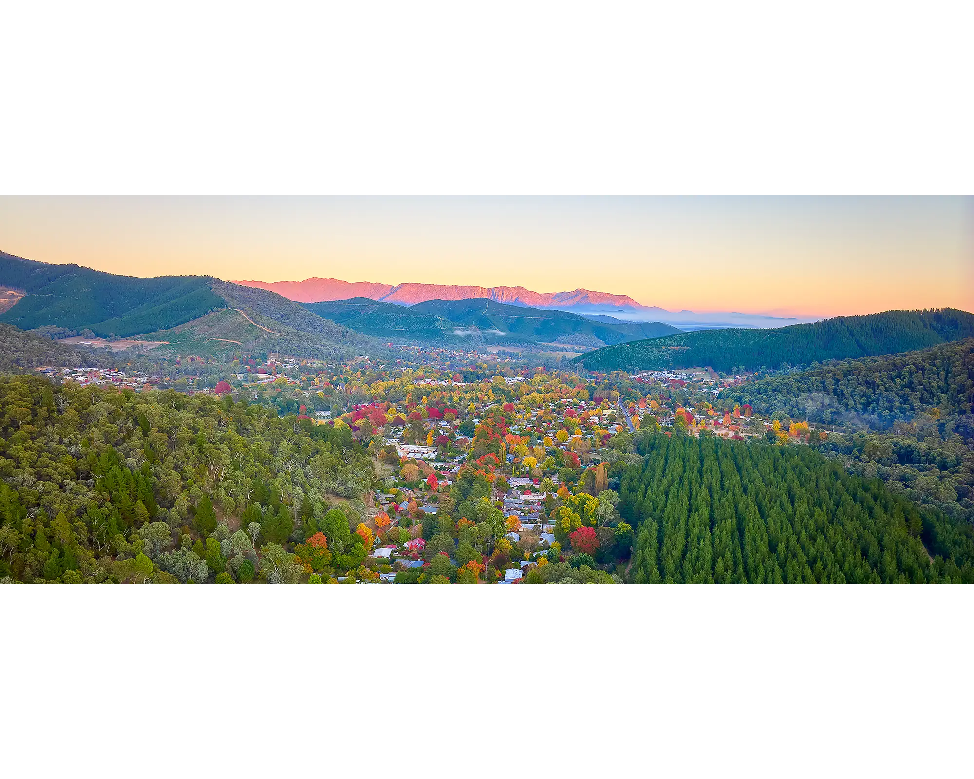 Autumn sunrise over Bright, Victoria.