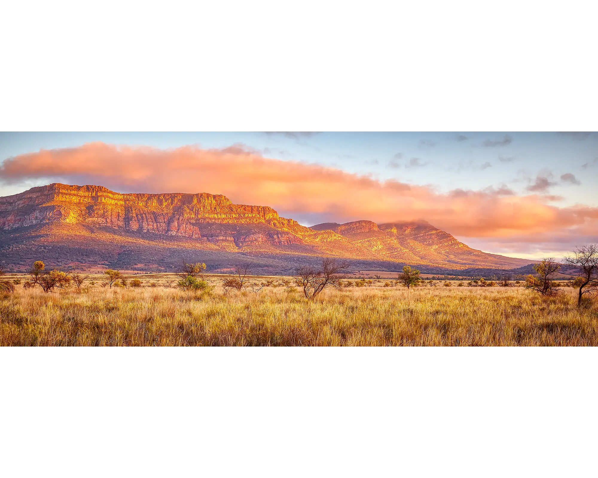 Sunrise with fog over Wilpena Pound, Flinders Ranges, SA. 